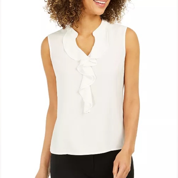 Nine West Tops - Nine West White Ruffle Sleeveless Blouse